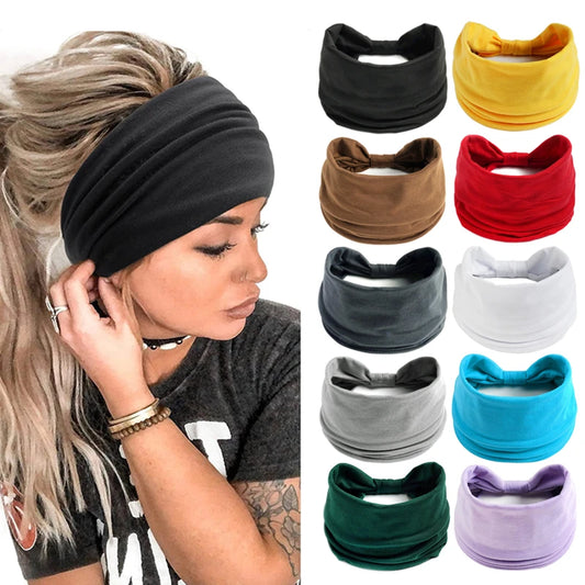 Vintage Boho Wide Headbands - Soft Knot Turban Headwraps for Women and Girls