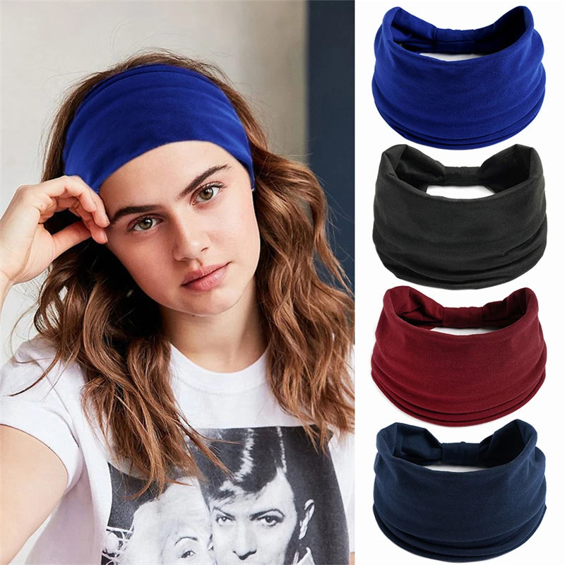 Vintage Boho Wide Headbands - Soft Knot Turban Headwraps for Women and Girls